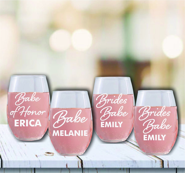 Personalized Bachelorette Party Wine Glass, Set of 4 Glasses, Bridesmaid Proposal Stemless Wine Gift, Bridesmaid Gifts, Maid of Honor, Bride