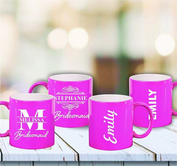 Personalized Bridesmaid Gifts, Bridal Party Pink Ceramic Mugs, Bridesmaid Proposal Coffee Mug Gifts, Custom Wedding Party Gifts, Bride Cup