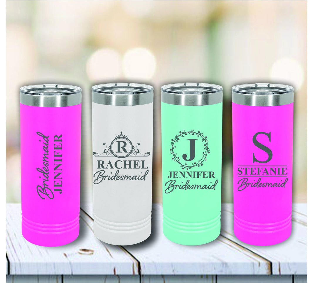 Personalized Bridesmaid Tumbler Gift, Bridal Party Insulated Tumblers, Bridesmaid Proposal Skinny Tumbler, Custom Engraved Bridesmaid Gifts