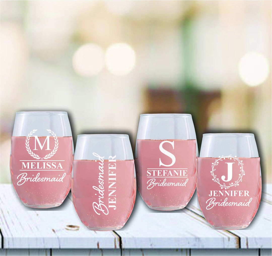 Custom Bridal Party Wine Glasses, Bridesmaid Stemless Wine Glass Gift, Bridesmaid Proposals, Personalized Bridesmaid Gifts, Maid of Honor