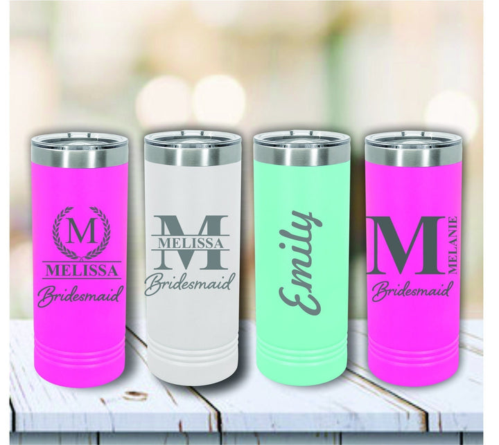 Personalized Bridesmaid Tumbler Gift, Bridal Party Insulated Tumblers, Bridesmaid Proposal Skinny Tumbler, Custom Engraved Bridesmaid Gifts