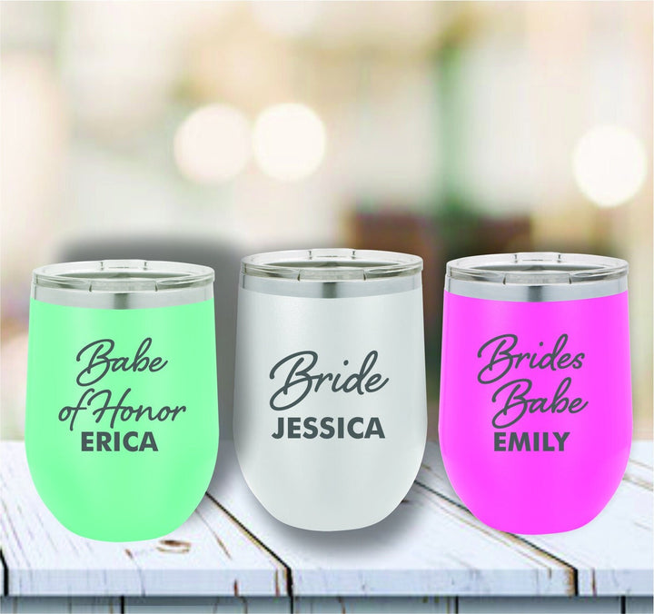 Personalized Bridesmaid Stemless Wine Tumbler, Bridal Party Insulated Tumblers, Bridesmaid Proposal Gift, Custom Engraved Bridesmaid Gifts