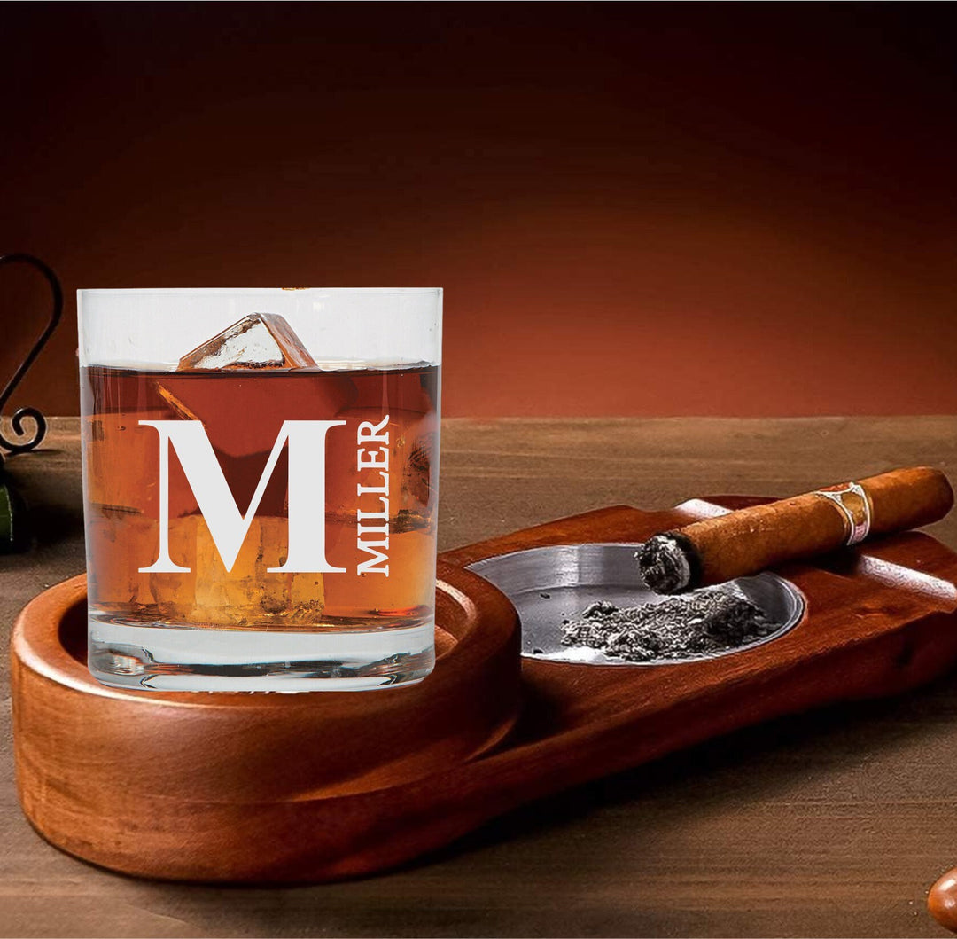 Groomsmen Proposal Cigar Gift, Whiskey Glass with Cigar Holder Ashtray, Groomsman Bourbon Glass, Cigar Coaster, Personalized Cigar Gift