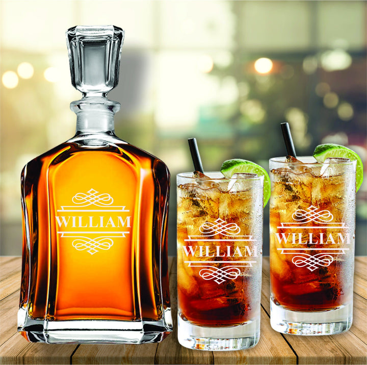 Custom Engraved Wedding Gifts For Couples, Personalized Bourbon Decanter Set, Bridal Shower Gift, Highball Bourbon Glass, Etched Unique Gift