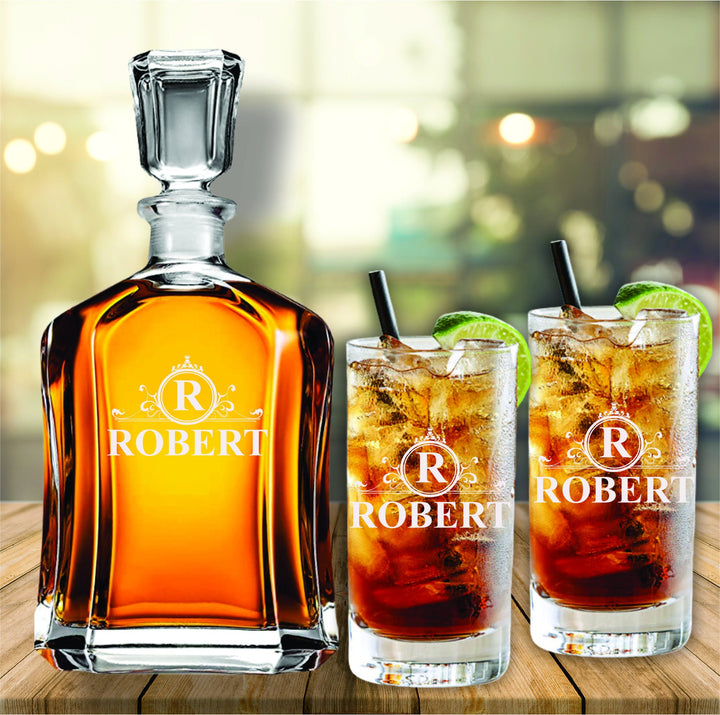 Custom Engraved Wedding Gifts For Couples, Personalized Bourbon Decanter Set, Bridal Shower Gift, Highball Bourbon Glass, Etched Unique Gift