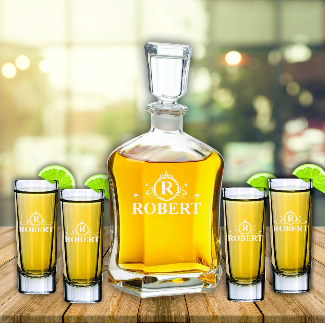 Custom Engraved Whiskey Shot Glass Sets, Wedding Gifts For Couples, Personalized Whiskey Decanter Set, Bridal Shower Gift, Custom Wedding