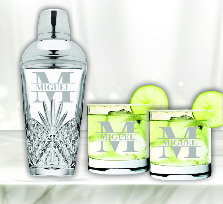Custom Engraved Cocktail Shaker Set, Rocks Martini Glasses, Personalized Martini Cocktail Shaker, Father Chirstmas Gift, Gift for Woman, Men