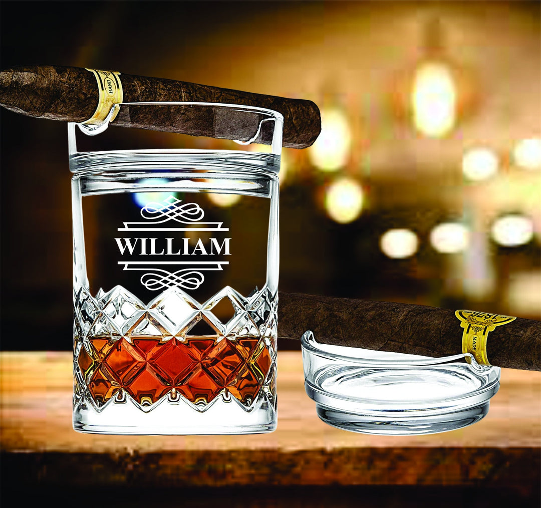 Groomsmen Gift, Whiskey Cigar Glass Holder, Groomsmen Proposal Bourbon Glass, Cigar Ashtray, Personalized Cigar Gift, Groomsman Glasses