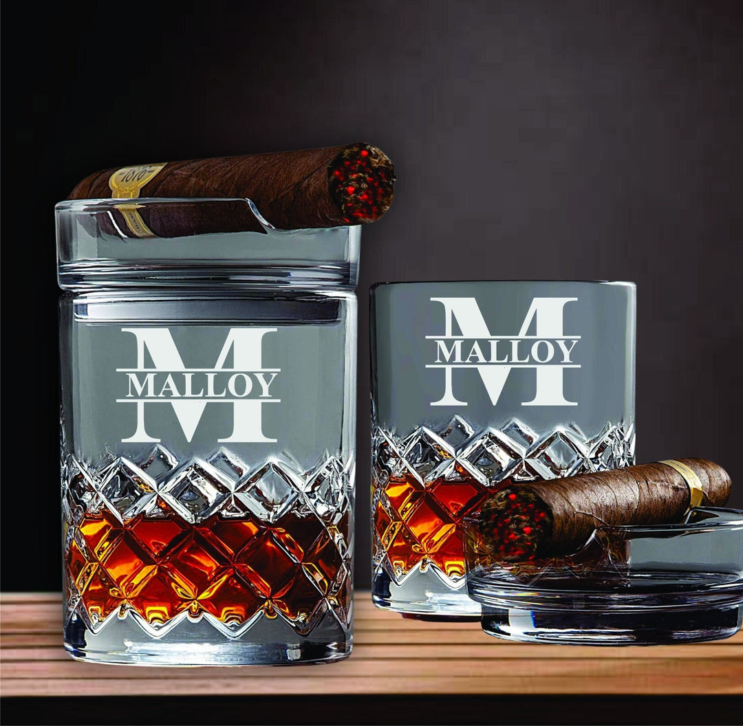 Groomsmen Gift, Whiskey Cigar Glass Holder, Groomsmen Proposal Bourbon Glass, Cigar Ashtray, Personalized Cigar Gift, Groomsman Glasses