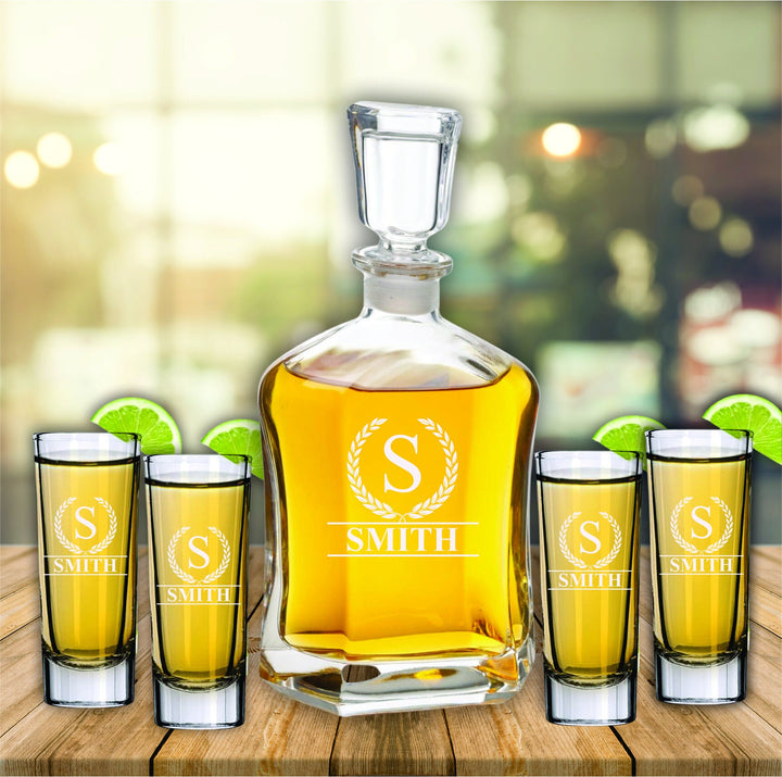 Custom Engraved Whiskey Shot Glass Sets, Wedding Gifts For Couples, Personalized Whiskey Decanter Set, Bridal Shower Gift, Custom Wedding