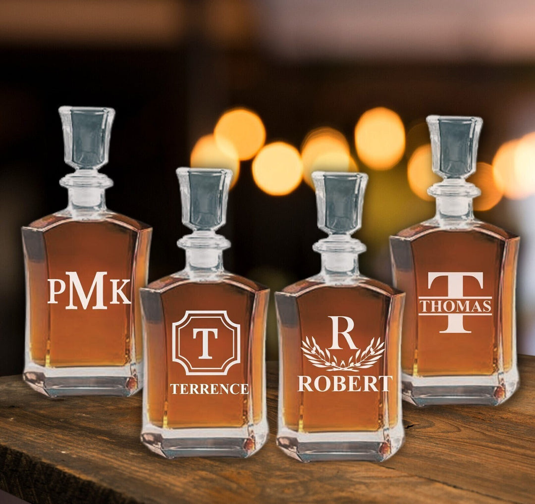Set of 4 Groomsmen Proposal Gifts, Personalized Whiskey Decanter, Groomsman Bourbon Decanter, Groomsmen Gifts, Personalized Wedding Decanter