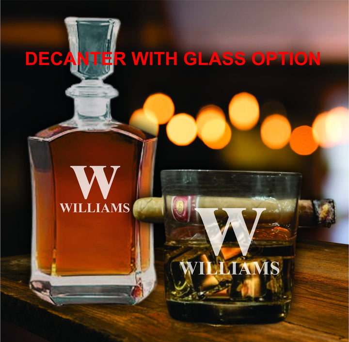 Personalized Gift for Men, Whiskey Decanter Set, Bourbon Glass Cigar Holder, Engraved Decanter, Birthday Gift For Him, Cigar Gift For Dad