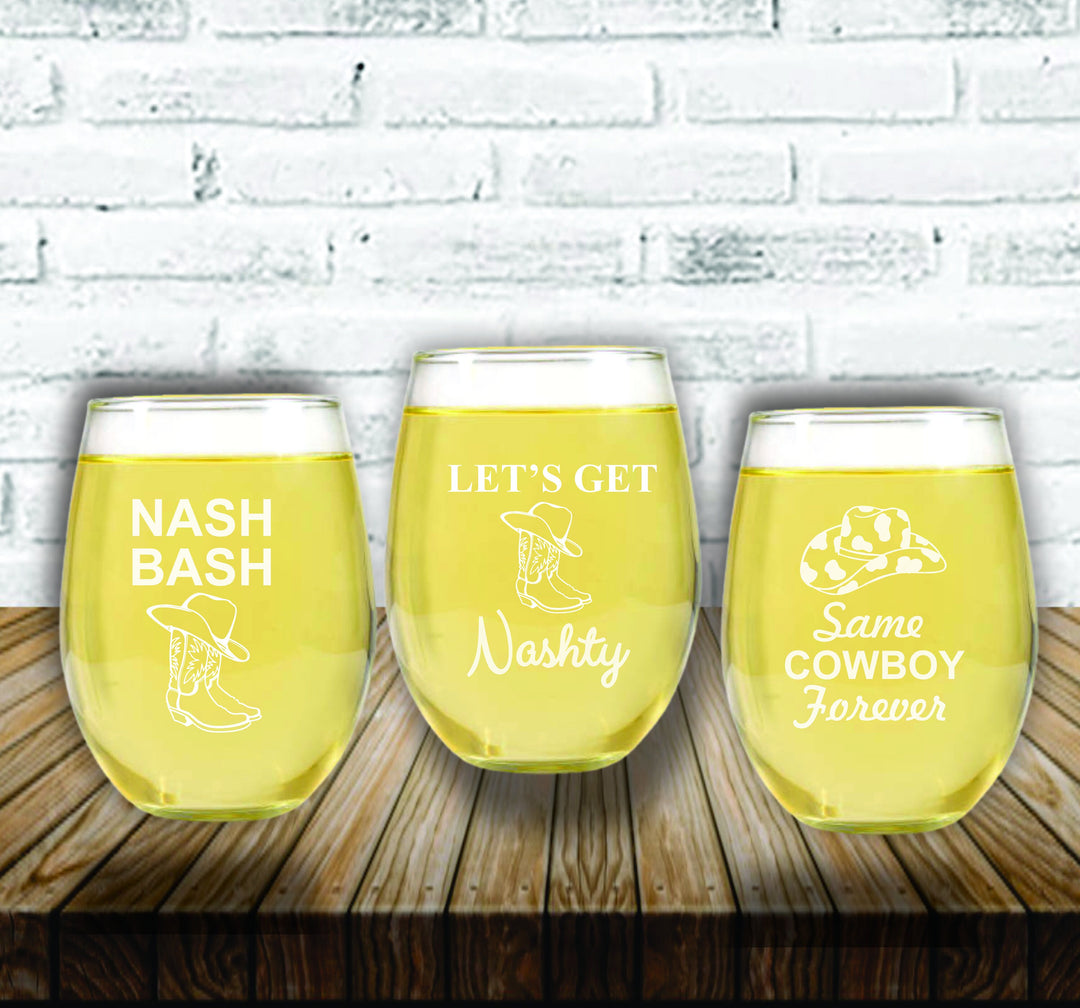 Wine Glasses for Bachelorette Party , Gifts for Bachelorette Party, Party Favors, Personalized Bridesmaid Gifts, Engraved Glasses, Nashville