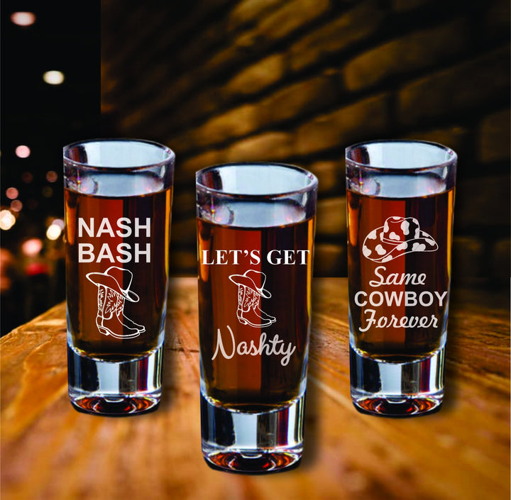 Nashville Bach Party Shot Glasses, Gifts for Bachelorette Party, Party Favors, Bridesmaid Gifts, Engraved Glasses, Girls Night, Nash Bash