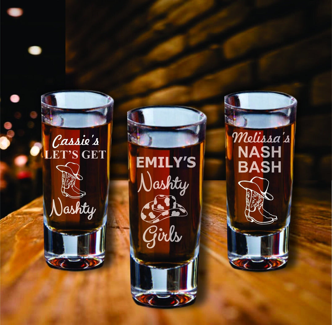 Bachelorette Party Shot Glasses, Gifts for Bachelorette Party, Party Favors, Bridesmaid Gifts, Engraved Glasses, Girls Night, Nashville